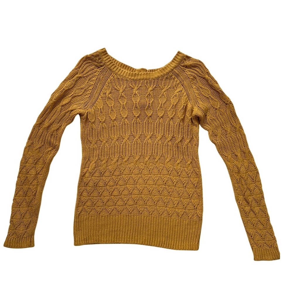 Sparrow Anthropologie Sweater Wmn Small Mustard Yellow Cable Knit Henley Back EX